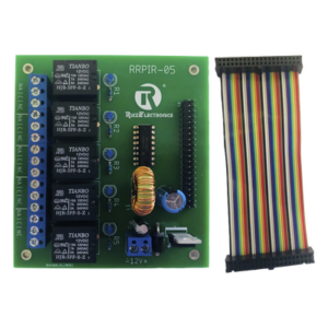 Ruiz Electronics RRPIR05 – Tablilla interfaz de relevadores / 5 canales / 10A @ 120VCA / Arnés 20x2 pines / 32.8 pies / Raspberry Pi 40 pines