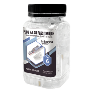 LINKEDPRO BY EPCOM TC6-PASSR – Plugs Pass Through / RJ45 Cat6 / Sin Blindaje / Alivio de Tensión / Chapado Oro 30 Micras / 50 Piezas