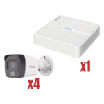 HiLook by HIKVISION KIP2MP/4B – Kit de Videovigilancia IP / 4 Megapixel / NVR 4 Canales PoE / 4 Cámaras Bala / Dual Light / Audio / H.265+