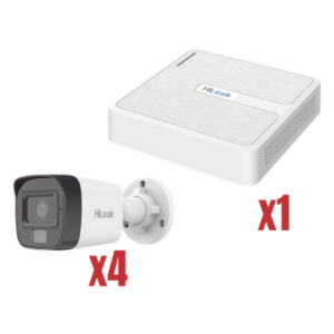 HiLook by HIKVISION KIP2MP/4B – Kit de Videovigilancia IP / 4 Megapixel / NVR 4 Canales PoE / 4 Cámaras Bala / Dual Light / Audio / H.265+