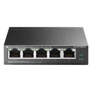 TP-LINK TLSF1005LP – Switch PoE No Administrable / 5 Puertos 10/100 Mbps / 4 Puertos PoE 802.3af / Presupuesto 41 W / Extensión PoE 250 m (820 ft) / Sin Ventilador
