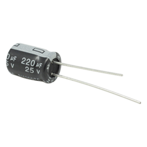 SYSCOM CE220/25V – Capacitor Electrolítico Radial / 220 µF / 25 Vcc / 105 °C / 8 x 11 mm / 2000 h Durabilidad