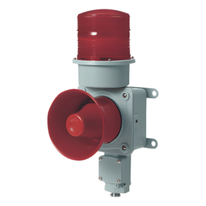 QLIGHT SDL-WS-220-R – Combinación de baliza LED y sirena electrónica / 114 dB / 12-220 VCA / IP66 / Aluminio y policarbonato / Industria pesada