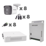 HIKVISION KH1080P8BFH – Kit TurboHD / DVR 8 Canales / Audio por Coaxitron / 8 Cámaras 1080p / Micrófono Integrado / Luz Blanca + IR / Fuente Ajustable 12-15 V