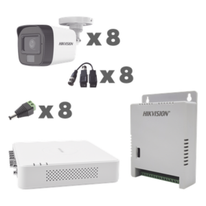 HIKVISION KH1080P8BFH – Kit TurboHD / DVR 8 Canales / Audio por Coaxitron / 8 Cámaras 1080p / Micrófono Integrado / Luz Blanca + IR / Fuente Ajustable 12-15 V