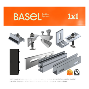 BASEL KITBASEL1X1 – Sistema de Montaje Fotovoltaico / Losa Plana / Una Fila / 645 W / 2.382x1.134 m (7.81x3.72 ft) / Viento 170 km/h / 10°