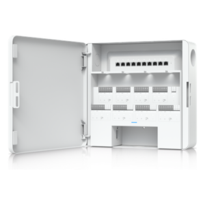 UBIQUITI EAH-8 – Concentrador de Acceso Empresarial / Control de 8 Puertas / 8 Puertos PoE / Respaldo de Batería 32-48 VCC / Carcasa de Acero y Policarbonato