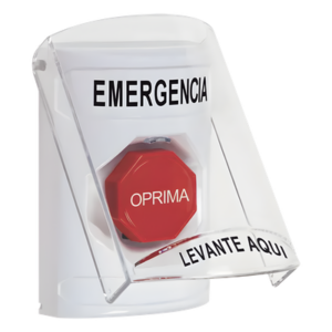 STI SS23A2EM-ES – Botón Multipropósito / Montaje Superficie / Tapa Policarbonato / Pre-Alarma Integrada / Texto Español / Compatible ADA / Solo Interior