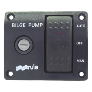 RULE 43 – Switch de Panel / Control Manual 3 Posiciones / Portafusibles Integrado / Indicador LED Rojo / 73 mm x 60 mm / 0,07 kg