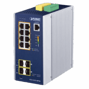 PLANET IGS-5225-8P4S – Switch Industrial Administrable / 8 Puertos PoE+ Gigabit / 2 SFP 100/1G / 2 SFP 100/1G/2.5G / IP30 / -40 a 75°C