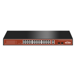 WI-TEK WI-PS526G – Switch PoE de largo alcance / 24 x 10/100Mbps + 2 x SFP Gigabit Combo / 250m / 250W / 802.3af/at/bt / 820 pies