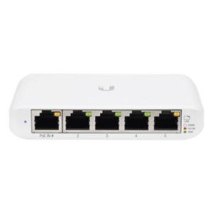 UBIQUITI USW-FLEX-MINI – Switch Administrable Compacto / 5 Puertos Gigabit RJ45 / PoE 802.3af/at Entrada / USB-C o PoE / 4.22 x 2.76 x 0.83 pulgadas