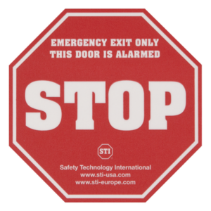 STI KIT-L16200 – Etiqueta de Advertencia / Puerta con Alarma / Adhesivo / Resistente a Condiciones Extremas / Tamaño Estándar Comercial