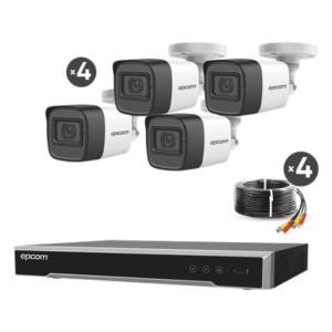 EPCOM PROFESSIONAL B50-KIT-MIC – Kit de Videovigilancia TurboHD / DVR 4 Canales 8MP Lite / 4 Cámaras 5 Megapixel / Audio por Coaxitron / IR 30 m (98.4 ft) / Cables 18 m (59.1 ft)