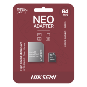 HIKSEMI by HIKVISION HS-TF-C1/64G/NEO/A – Memoria microSD con Adaptador / 64 GB / Clase 10 / Lectura 92 MB/s / Escritura 30 MB/s / NAND TLC / Resistente a Agua y Golpes