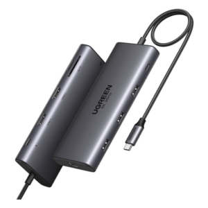 UGREEN 15534B – Docking Station USB-C 10 en 1 / Dual HDMI 4K 60Hz y 8K 30Hz / Carga PD 100W / Ethernet Gigabit / USB 3.0 / Lector SD-TF