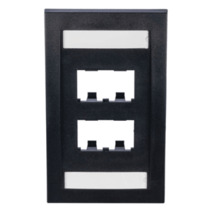 PANDUIT CFPE4BLY – Placa de Pared Vertical / 4 Puertos Mini-Com / Con Espacio para Etiquetas / 2.75 x 4.5 pulg. / Perfil Elevado / Negro