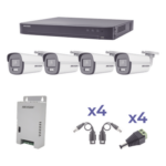 HIKVISION KH1080P4BC – Kit de Videovigilancia TurboHD / 4 Canales / 4 Cámaras Bala 1080p / ColorVu 24/7 / Lente 2.8mm / 98° / Fuente Regulada / Transceptores UTP
