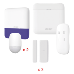 HIKVISION DS-PWA48-KV2 – Kit de Alarma Inalámbrica / 48 Zonas / 2 PIR 15 m (49.2 ft) / Sirena Exterior 110 dB / Batería de Respaldo 12 h / Wi-Fi / AES-128