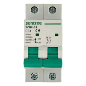 SUNTREE SCB8-63C63/2P – Interruptor Térmico / 2 Polos / 63 A / 400 Vca / 6 kA / Montaje Riel DIN 35 mm / Aplicación Fotovoltaica