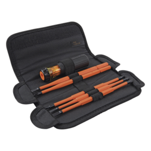 KLEIN TOOLS 32288 – Juego de Desarmadores Intercambiables con Aislamiento 1000V / 8 Puntas / Mango Ergonómico / Estuche Enrollable