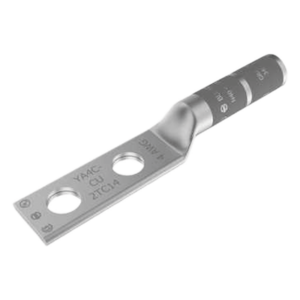 HUBBELL BURNDY HUB-YA4-C2T-C14 – Terminal de Compresión / Barril Largo / Doble Ojillo / Cable 4 AWG / Tornillo 1/4" / Espaciado 5/8" / 35 kV