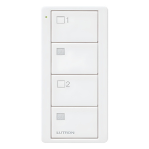 LUTRON ELECTRONICS PJ24BGWHS21 – Control inalámbrico Pico / 4 botones / 2 grupos de cortinas / RF Clear Connect 431-437 MHz / Alcance 9 m / Batería CR2032 / Blanco brillante