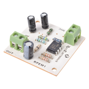 Ruiz Electronics RPEM1 – Tarjeta preamplificadora / 3-18 VDC / 30 dB ganancia ajustable / Micrófono electret integrado / Salida por bloque de terminales