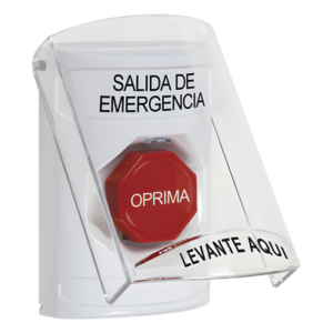 STI SS23A2EX-ES – Botón Multipropósito / Texto Salida de Emergencia / Llave para Restablecer / Bocina de Alarma Integrada / Tapa de Policarbonato / 2 Relevadores Forma C / Interior