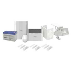HIKVISION DS-PHA64-LP/PLUS – Kit Panel de Alarma Híbrido / 64 Zonas / Monitor LCD con Lector de Tags / PIR 18 m (59.1 ft) / Sirena 118 dB / Batería 12V 7 Ah