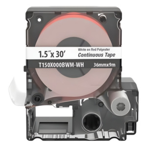 PANDUIT T150X000BWM-WH – Casete de Cinta Continua / Poliéster / 35.8 mm x 9 m (29.5 ft) / Blanco sobre Rojo / Interior y Exterior
