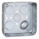RACO HUB-191 – Caja Cuadrada Eléctrica / 4 x 4" / Profundidad 1-1/2" / 21 in³ / 11 Entradas 3/4" y 1 Entrada 1/2" / Acero Galvanizado / Resistencia al Fuego 2 Horas