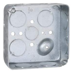 RACO HUB-191 – Caja Cuadrada Eléctrica / 4 x 4" / Profundidad 1-1/2" / 21 in³ / 11 Entradas 3/4" y 1 Entrada 1/2" / Acero Galvanizado / Resistencia al Fuego 2 Horas