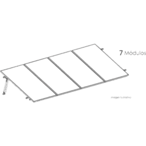 BASEL KITBASEL1X7 – Estructura de Montaje Fotovoltaico / Losa Plana / Viento 170 km/h / Inclinación 10° / Rieles E-O 3.55 m (11.65 ft) / Rieles N-S 2.14 m (7.02 ft) / Altura 0.52 m (1.71 ft) / Área 10 m² / Módulos 645 W