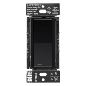 LUTRON CASETA WIRELESS DVRF5NSBL – Interruptor Inteligente de Pared / On/Off No Regulable / 120 V / 5 A LED / 600 W Incandescente / 3 A Ventiladores / Control Pico y Smart Hub / Negro