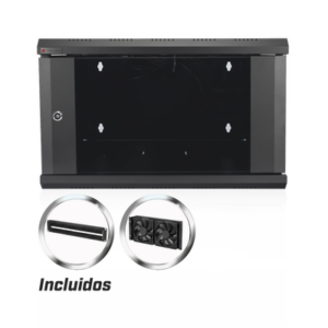 PRECISION PS06550G – Gabinete de Pared 19 in / 6U / Profundidad 455 mm (17.9 in) / Cristal Templado / Carga 60 kg / 2 Ventiladores / Panel Cepillo