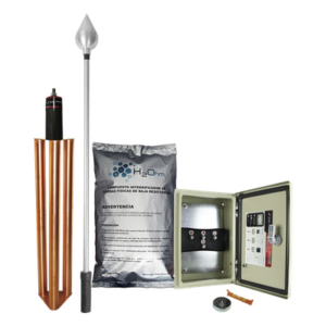 TOTAL GROUND KDA-01 – Kit de Protección Contra Rayos / 160 m (524.9 ft) de Diámetro de Protección / Punta de Acero Inoxidable / Mástil 1.2 m (3.9 ft) / Electrodo 100 kA / Mejorador de Suelo 11 kg
