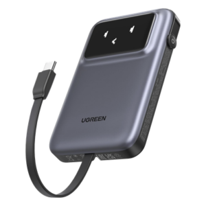 UGREEN 35603B – Power Bank Serie Uno | 10000mAh | 30W | con Cable USB-C Incorporado | 2 Salidas 30W Max. | Pantalla Inteligente | Carcasa Ignifuga | Aprobado por Aerolíneas.| Color Grey.