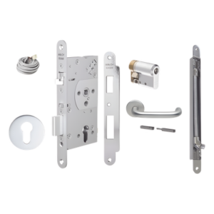 ABLOY EL560KITSYS134 – Kit de cerradura electrificada / Perfil sólido 60/24mm / Control de acceso por señal de sistema / Apertura manual emergencia / Acero inoxidable
