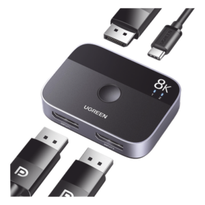 UGREEN 15708 – Conmutador DP 1.4 8K | Display Port Splitter 2 Entradas a 1 Salida | Bidireccional | 3D | HDR10+ | Dolby Atmos | 240Hz | 48Gbps | Compatible Free-Sync/G-Syng | Sincronización de Audio | Potentes Chips de Última Generación.