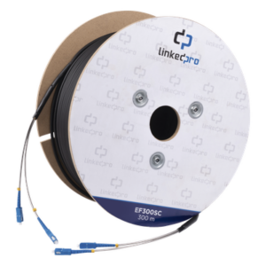 LINKEDPRO BY EPCOM EF-300-SC – Carrete de Fibra Óptica Monomodo / SC-SC Duplex / 300 m (984.25 pies) / Reforzado con Kevlar / Subterráneo por Tubería