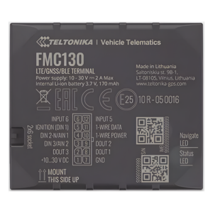 TELTONIKA FMC130 – Rastreador Vehicular / 4G LTE CAT 1 / 2G / GNSS Multi-Constelación / Bluetooth 4.0 / 3 I/O Digitales / Batería 170 mAh / 10-30V DC