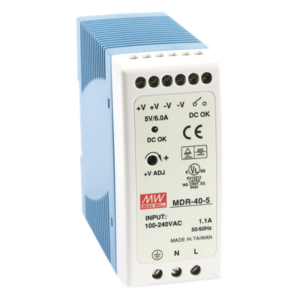 MEANWELL MDR-40-5 – Fuente de Poder Industrial / Riel DIN / 5VCC 40W / Entrada Universal 85-264VAC / 1.31 x 3.54 x 3.94 in