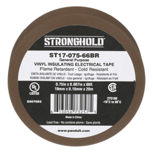 PANDUIT ST17-075-66BR – Cinta Aislante Eléctrica / PVC 0.18 mm / 19 mm x 20.12 m (66 ft) / 600V / Ignífuga UL 510 / -10°C a 80°C