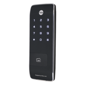 YALE-ASSA ABLOY 89410E – Cerrojo Electrónico de Sobreponer / Perfil Ultra Delgado 11 mm / 40 Usuarios RFID / PIN 4-8 Dígitos / Cierre Automático / Alarma Multifuncional / 4 Pilas AA / Puerto Emergencia 9V