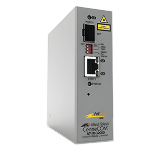 ALLIED TELESIS AT-IMC2000TP/SP-980 – Convertidor de medios industrial PoE+ / 10/100/1000T a 100/1000X SFP / -40°C a 75°C / IP-30 / Sin ventilador / 70W PoE++