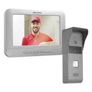 HIKVISION DS-KIS203-T – Kit de Videoportero Analógico / Pantalla LCD 7" / Resolución 800x400 / Cámara Pinhole 720x576 @ 30 fps / Ángulo 98° / IP65 / Expandible 3 Monitores y 2 Frentes de Calle