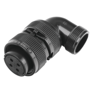 EPCOM INDUSTRIAL E/MS3108A18-4S – Conector Hembra en Ángulo Recto / 4 Contactos / Terminales Soldables / AWG 14-12 / Cuerpo Plateado Negro / Aislante Delrin / 90°