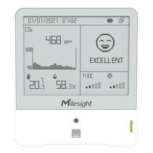 MILESIGHT AM307-915M – Monitor Ambiental IAQ / 9 Sensores CO2-TVOC / Display E-Ink 4.2 Pulgadas / LoRaWAN / Certificación WELL / Detección de Presencia