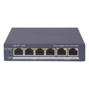 HIKVISION DS-3E1506P-EI/M – Switch PoE+ Administrable / 4 Puertos Gigabit PoE+ / 2 Puertos Uplink Gigabit / Alcance Extendido 300 m (984.3 ft) / 45 W / Gestión en Nube